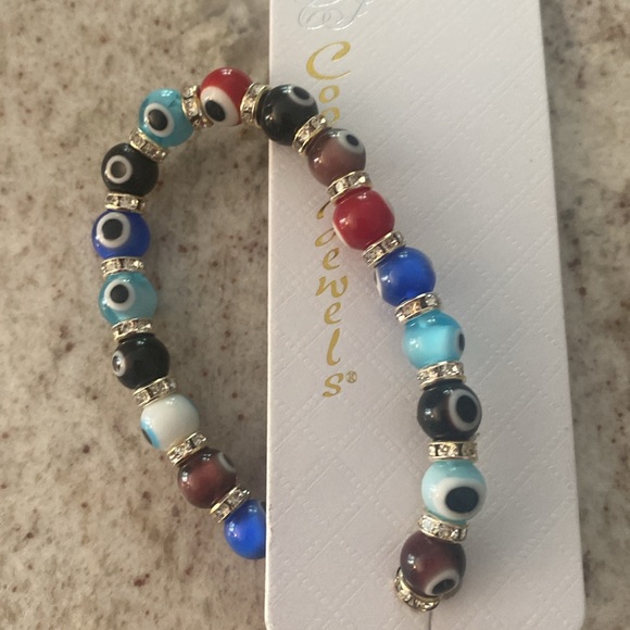 Evil eye stretch beaded colorful bracelet. Rainbow NWT - Picture 2 of 4